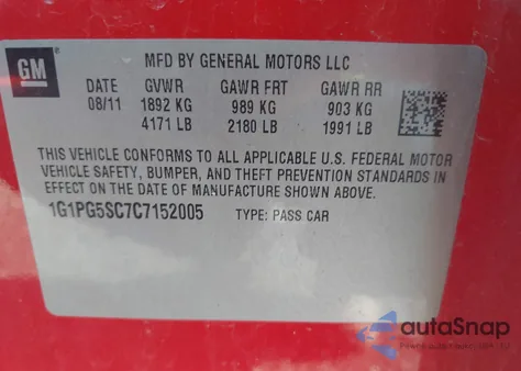 2012 Chevrolet Cruze 2Lt z USA, uszkodzony, nr VIN 1G1PG5SC7C7152005